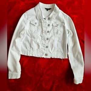 VIP Women White Jean Jacket-Cropped Style-Size Large